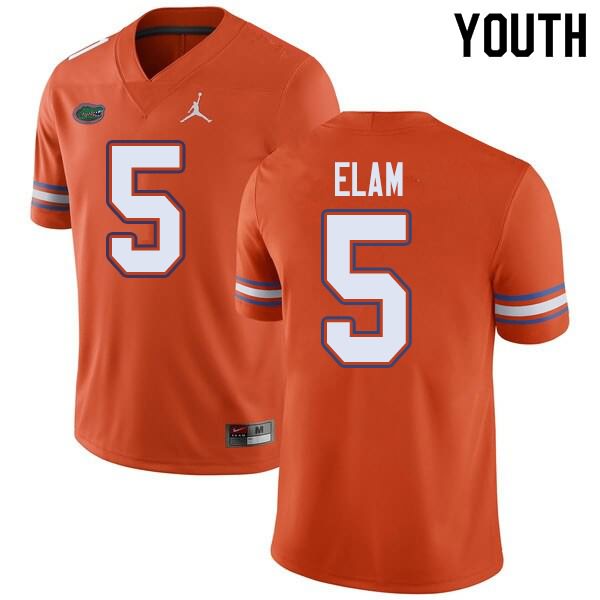 Youth NCAA Florida Gators Kaiir Elam #5 Stitched Authentic Jordan Brand Orange College Football Jersey CSE1865HY